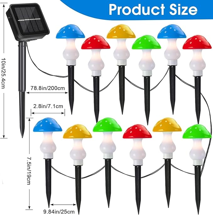 A Set of 12 PCS （Multicolor） New Upgraded Waterproof Solar Mushroom Lights Outdoor Decor,LED Fairy Lights, for Garden Lawn Flower Bed Channel Easter Pathway Halloween Xmas Decorations