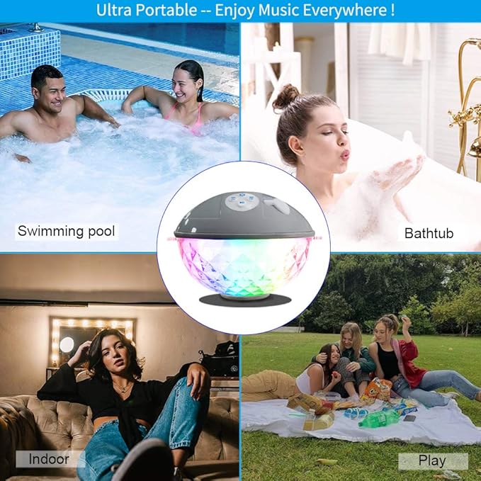 Blufree Floating Pool Speakers with Colorful Lights, IP68 Waterproof Bluetooth Speaker for Pool, Crystal Clear Sound Hot Tub Speaker for Pool, Spa and Outdoor