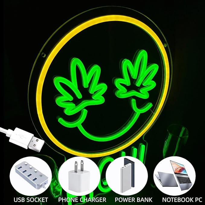 Green High Face Neon Sign for Wall Decor Green Leaf High Face Neon Light Dimmable Light Sign Wall Decor for Man Cave Bar Bedroom Shop Hotel Garage Decor Gifts for Men