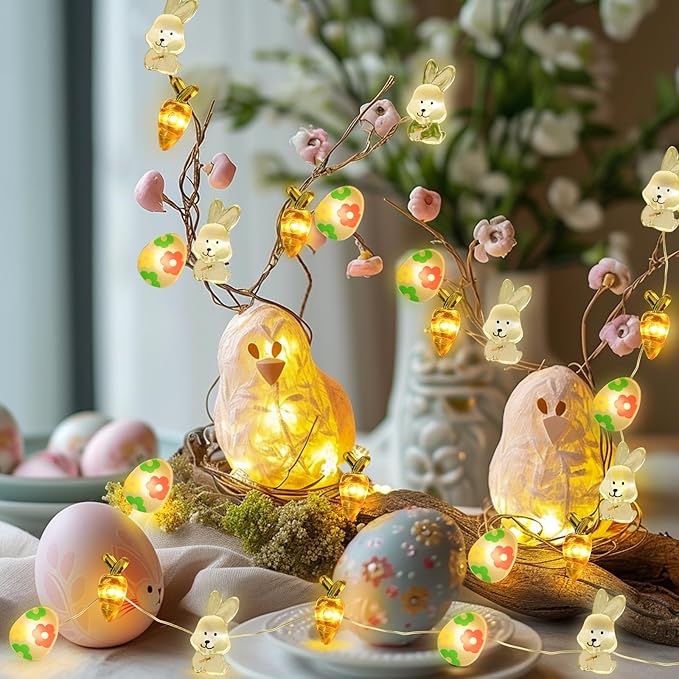Coquimbo Easter Spring Decorations String Lights, 10FT 30 LED Spring Decor Fairy Lights Battery Operated Easter Egg Bunny Ornaments for Home Bedroom Party Spring Themed Easter Basket Stuffers for Kids
