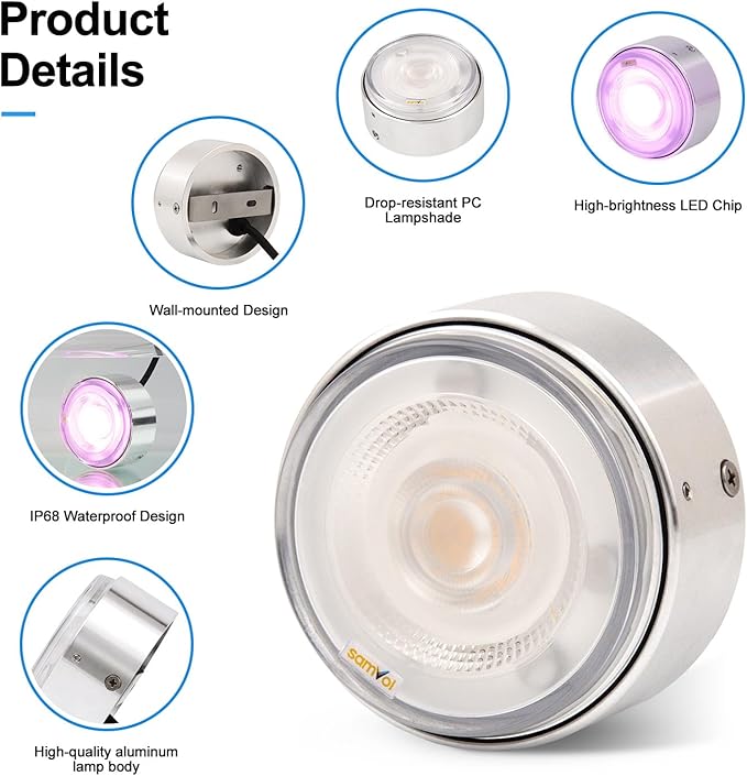 Led RGB Color Change Pool Wall Light, Heavy Duty Aluminum 12V Colorful IP68 Waterproof Pond Lamp for Swimming Pool, Fountain and Waterfall