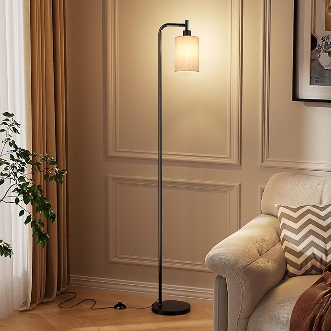 Floor Lamps for Living Room - Tall Standing Lamp with Linen Shade, Floor Lamp with LED Bulbs, Modern Floor Lamps for Bedroom Office Corner