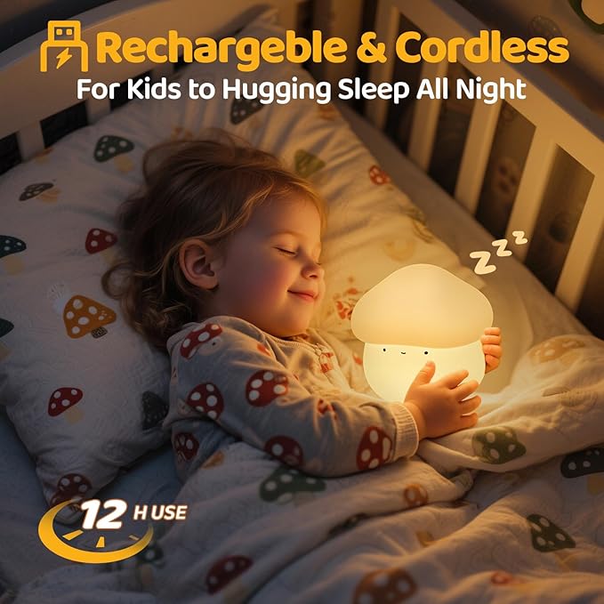 Mubarek Mushroom Lamp, Timer Mushroom Night Light for Kids, Dimmable & Easy Control Cute Lamp, Squishy Silicone Nightlight, Rechargeable Night Light for Baby Nursery, Cute Gifts Kawaii Decor