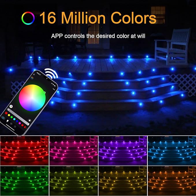 LED Recessed Deck Light Kits-10 Pack φ31mm WiFi Bluetooth Smart Control Low Voltage RGBW Deck Lights Outdoor IP67 Waterproof for Steps, Floors, Yard, Path Decor, Work with Alexa & Google Assistant