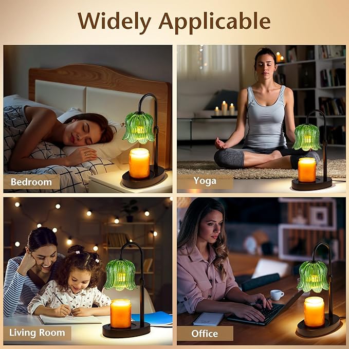 Adjustable Candle Warmer Lamp with Timer - Green Lampshade + Black Base