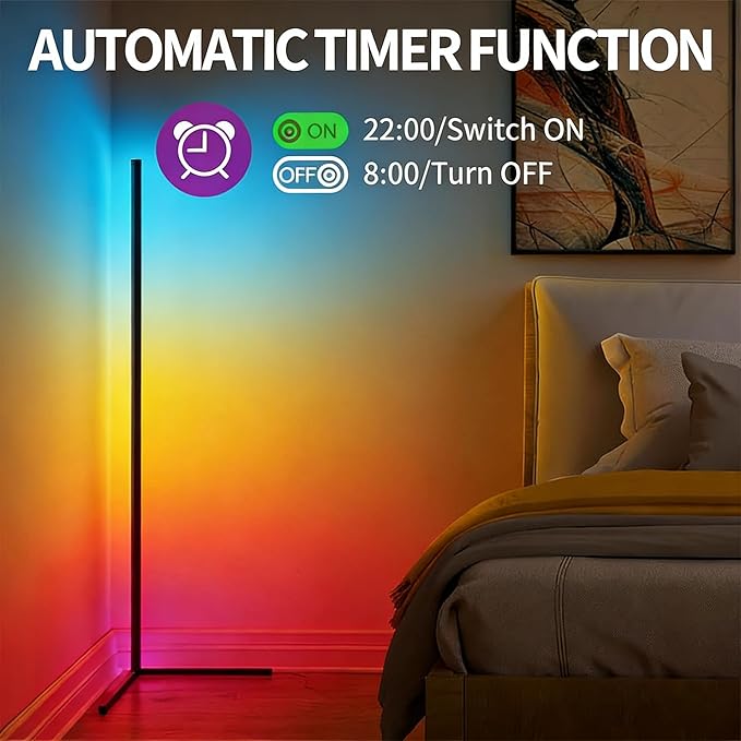 RGBIC Floor Lamp, LED Corner Lamp Works Smart APP, Smart Modern Floor Lamp with Music Sync and 16 Million DIY Colors, Color Changing Standing LED Lamp for Bedroom Living Room