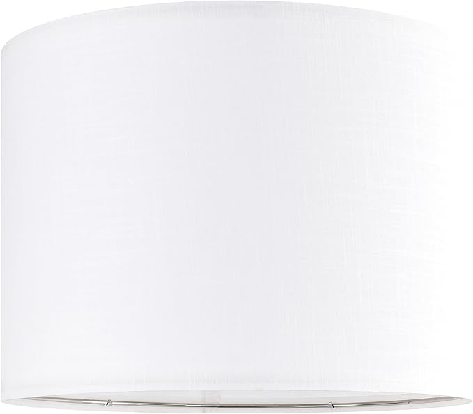 Set of 2 Pure White Linen Drum Lamp Shade 13" Top x 13" Bottom x 10" High (Spider) Contemporary Lamp Shades for Table Lamps & Bedside Lamps Replacement Lampshade In Hand Crafted-By PIKOPIKO
