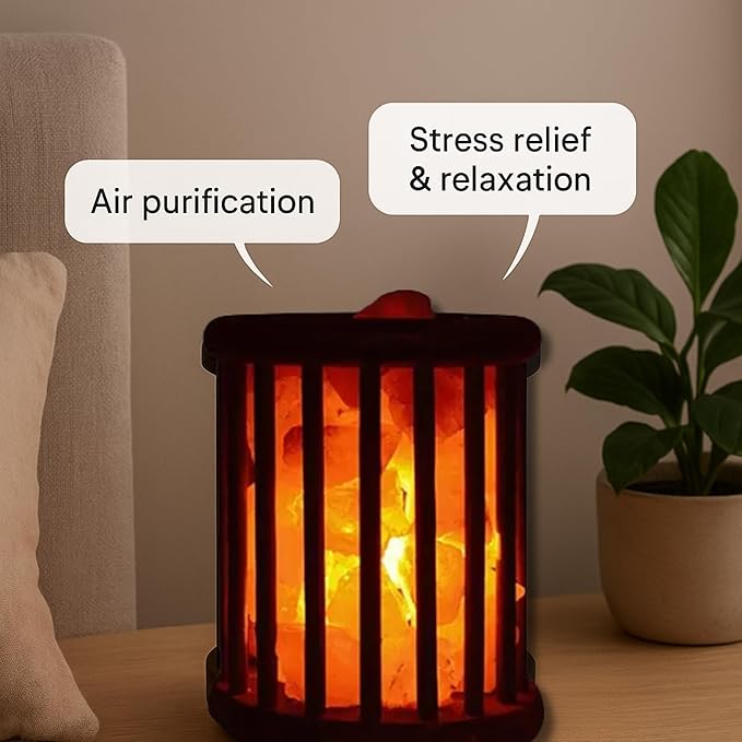 Himalayan Pink Salt Lamp Cage – 7"(D) × 8.5"(H) Heated Rock Lamp for Relaxation, Detox & Home Spa