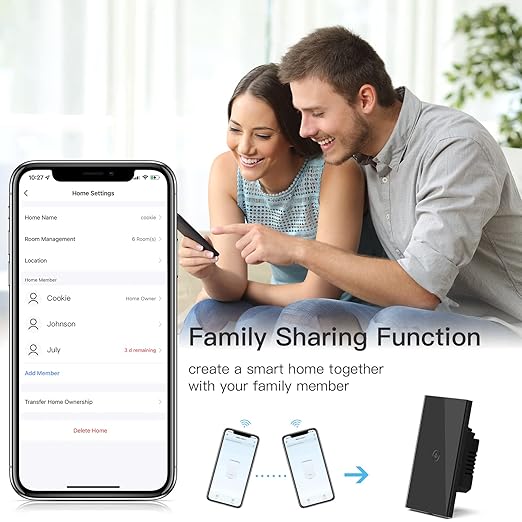 BSEED Smart Water Heater Switch,Work with Amazon Alexa,Google Assistant,WiFi Touch Switch with Smart Life APP Control and Timing Function,20A Black Water Heater Switch Suitable for Bedroom,Bathroom