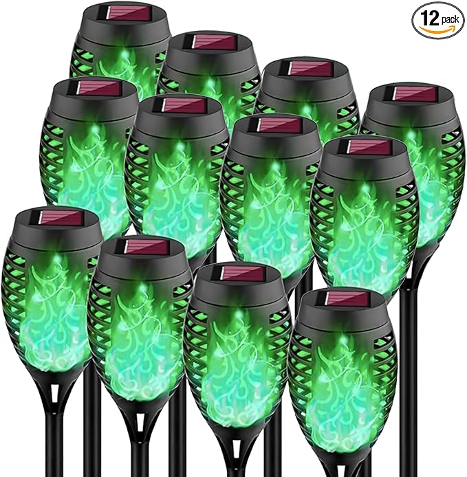 Swingers Solar Lights Outdoor,Halloween Solar Torch Lights with Flickering Flame,Waterproof Outdoor Garden Lights for Outside Patio Pathway Yard Decorations(12, Green)