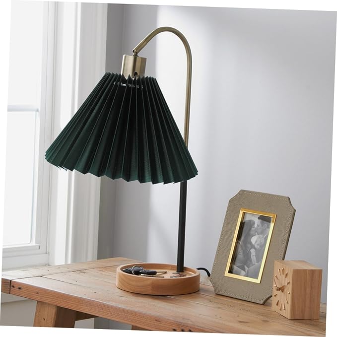 NUOBESTY Pleated Green Fabric Barrel Lamp Shade E27 for Table and Floor Lamps Vintage Cloth Lampshade Easy Installation for Bedroom and Living Room Decor