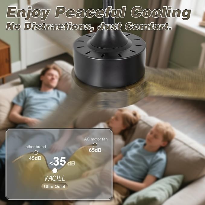 VACILL Ceiling Fans with Lights and Remote, 52inch Amber Wood Fan, 6 Speeds Silent Reversible DC Motor,3CCT LED Dimmable Light with Memory Function Indoor Outdoor Fan Farmhouse Bedroom Living Room