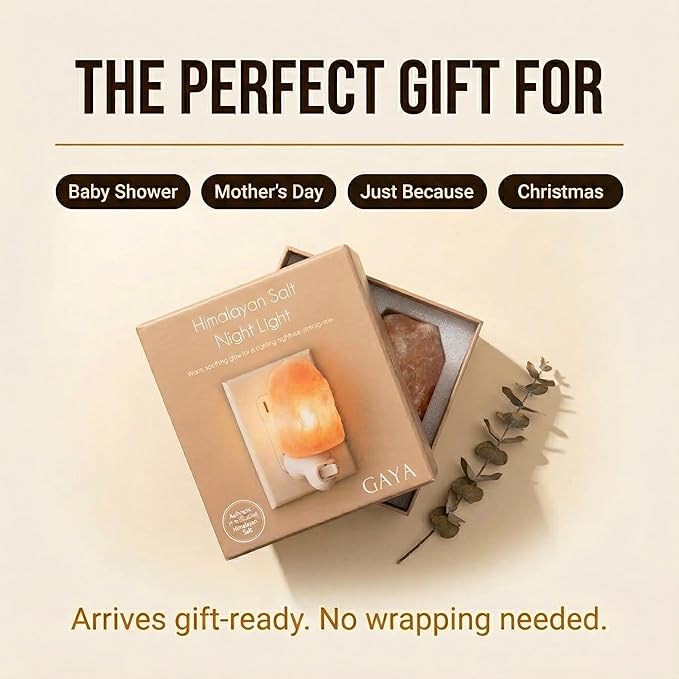 Himalayan Salt Night Light Plug In - Salt Rock Lamp for Bedroom, Bathroom & Hallway | 360 Rotating Plug | Warm Amber Glow | Calming Sleep Light | 2 Bulbs Included | Kids Safe UL Listed | Gift Ready