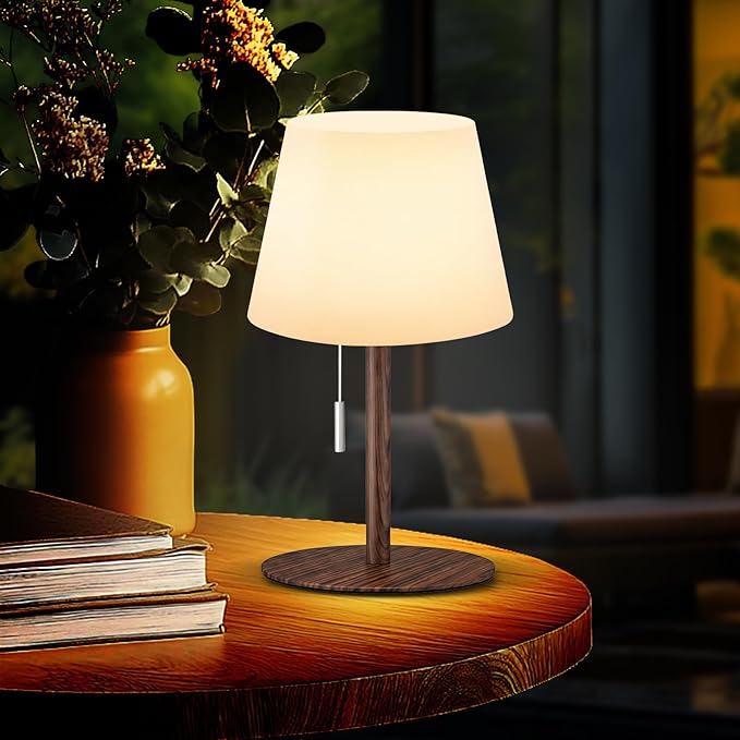 Shower Lamp Battery Operated Outdoor Table Lamps Cordless Waterproof LED Dimmable Warm White and RGB Table Lamps Rechargeable Lamp Outdoor Lamps for Patio/Bathroom（Wood Grain）