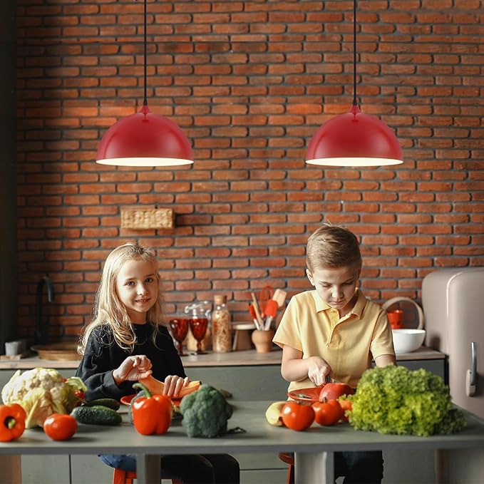 Red Plug in Pendant Light 2 Packs 11.8inch 14.7 ft, Farmhouse Pendant Light, Kitchen Pendant Lights, Pendant Lights Kitchen Island, Hanging Lights with Plug in Cord for Dining Room, Bedroom
