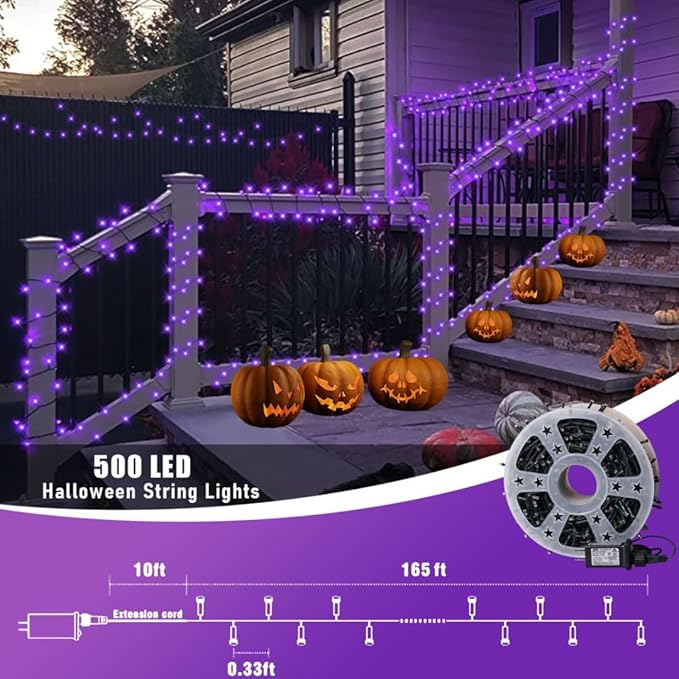 QITONG 165ft 500 LED Purple String Lights, Christmas Lights Outdoor Waterproof with 8 Modes, Green Wire Twinkle Lights Plug in Indoor