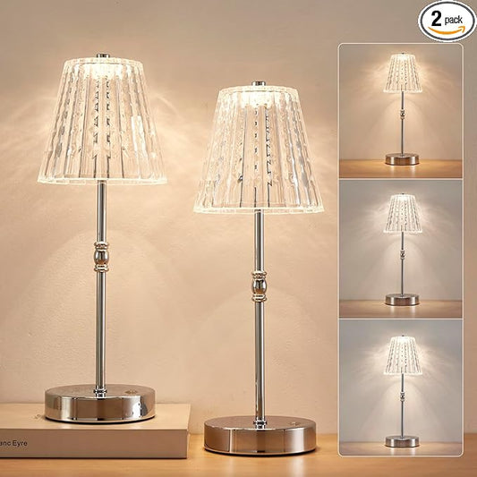 Cordless Table Lamp, 5000mAh Rechargeable Battery Operated Portable Lamp, Dimmable+3 Colors LED Touch Control, Modern Crystal Lamp for Bedroom, Kitchen, Bar, Office