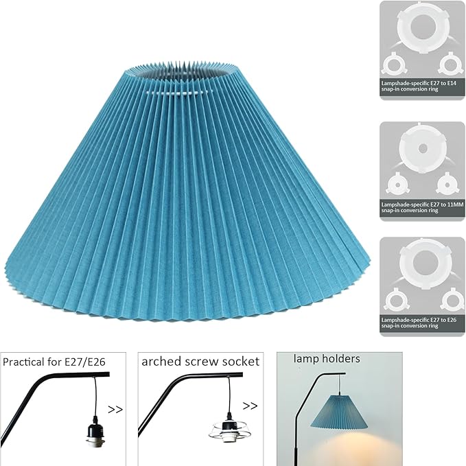 Pleated Blue Lamp Shade for Arc/Arched Table Lamp/Floor Lamps Replacement spider lampshade 5.9"Top X 16.5"Bottom X 11"High