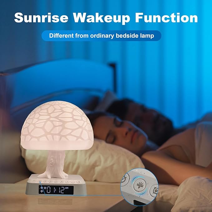 Sunrise Alarm Clock Wake up Light Alarm Clock lamp Clock 3 Color Adjustable Mood Light Built-in White Noise nightstand Lamp for Livingroom Bedroom Office Reading Working MushRoom lamp APP Control