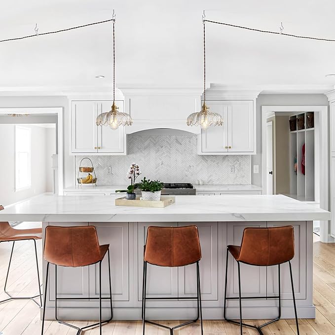 Plug in Pendant Light Hanging Lamp: Kitchen Pendant Lighting Clear Glass Pendant Light, Pendant Lights for Kitchen Island, Bedroom, Dining Room, Living Room, E26 No Bulb
