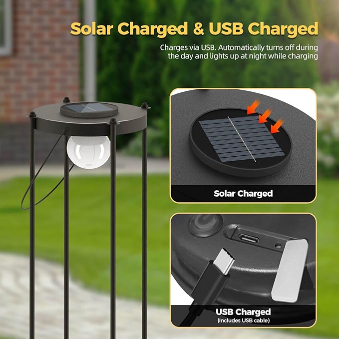 Outdoor Solar Floor Lamp with Plant Stand – Tall Solar Powered Patio & Garden Floor Light, Waterproof Standing Lamp for Yard, Porch & Outdoor Décor (35.5" H - 1Pack)