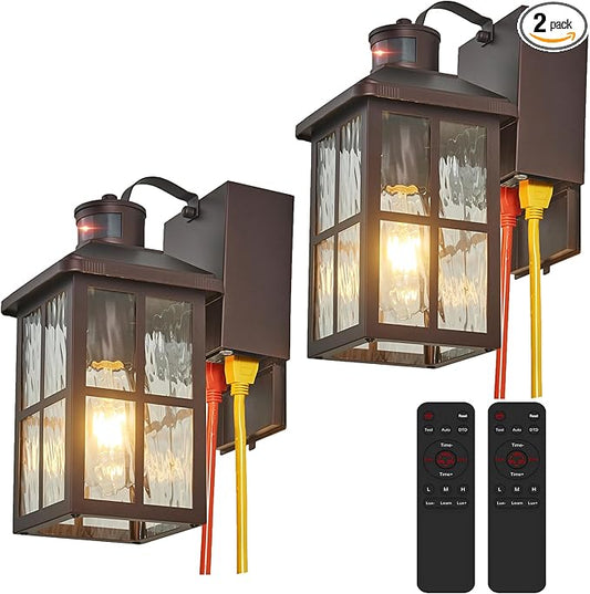 Porch Lights with GFCI Outlet with Remote,Dusk to Dawn Motion Sensor Outdoor Light, Upgraded 4 Lighting Modes Exterior Fixture Waterproof Outside Lights for House Patio Garage