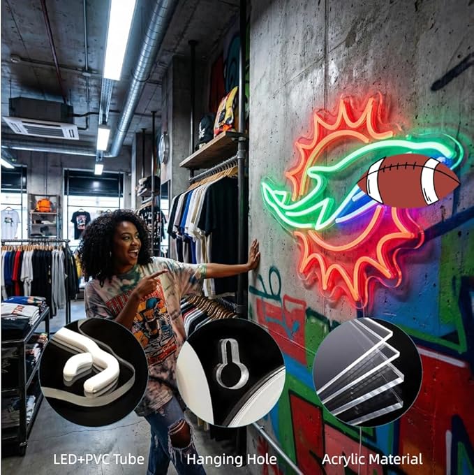 Football Neon Signs for Wall Decor, Football Team Dimmable Neon Sign Light, Led Neon Light for Man Cave Decorand Sport Fans, Birthday Gifts Bedroom Party Club Bar Dorm