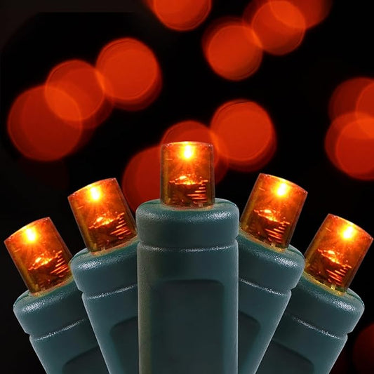 50 LED 5MM Orange Christmas Lights, 17FT Indoor/Outdoor String Light, Mini Lights for Garden, Patio, Christmas Trees - Green Wire, Commercial Grade, UL Listed