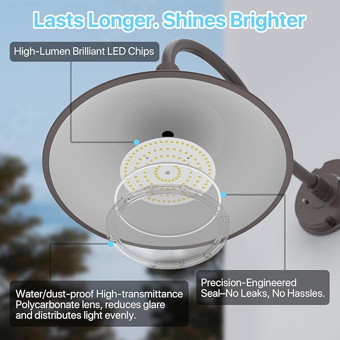 HYPERLITE Gooseneck Barn Light 12inch - 50W/40W/30W Selectable - 3000K/4000K/5000K Switchable IP65 Gooseneck Wall Sconce - 360° Rotation Barn Light Sconce Outdoor for Porch Farmhouse Garage