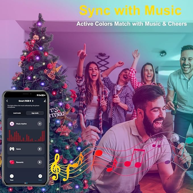 PMS Smart WiFi LED Christmas Lights, APP-Controlled RGB Fairy String Lights, Ideal for Xmas Tree, Garden, Home, Party, Halloween Festival Deco (33ft-100LED)