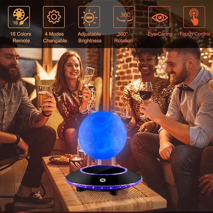 VGAzer Floating Moon Lamp, 16 Colors 20 Models 6 in Levitating Moon Lamp Light Spinning Freely LED with Remoter, Adjustable Brightness for Kids Friends Gifts, Lover, Office Room Decor