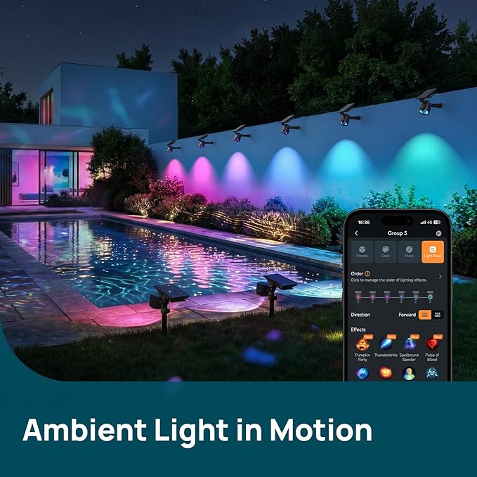 Linkind Smart Solar Lights Outdoor Waterproof SL6C, Dual-Ring Solar & USB Charging Solar Spotlights Outdoor Waterproof IP66, Color Changing Spot Light for Yard, Tree, Landscape, House, 1 Pack