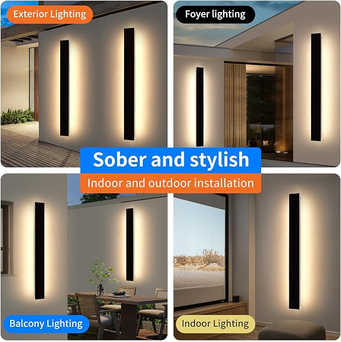 Mikeru 2 Pack Upgraded 57" Long LED Wall Sconce, 4.3" Wide IP65 Waterproof Outdoor Wall Lights, 3000K Warm White Exterior Lighting Fixtures for Front Porch, Garage, Basement & Patio