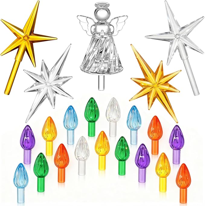 260Pcs Ceramic Christmas Tree Replacement Lights, Multicolor Ceramic Tree Twist Light UO rnaments(255 Plastic Bulbs+4 Topper Star+1 Angel)
