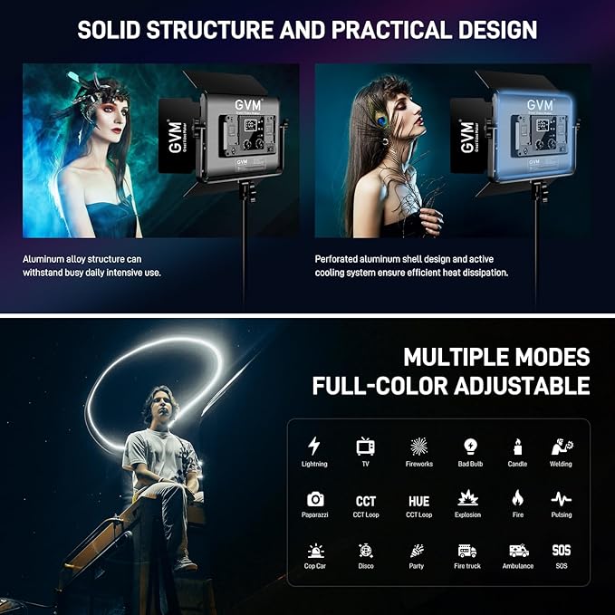 GVM RGB LED Video Light with Bluetooth Control, 60W Photography Studio Lighting Kit with Stands, 2-Packs 880RS Dimmable Led Panel Light for YouTube, Streaming, Gaming, 8 Applicable Scenes, CRI97