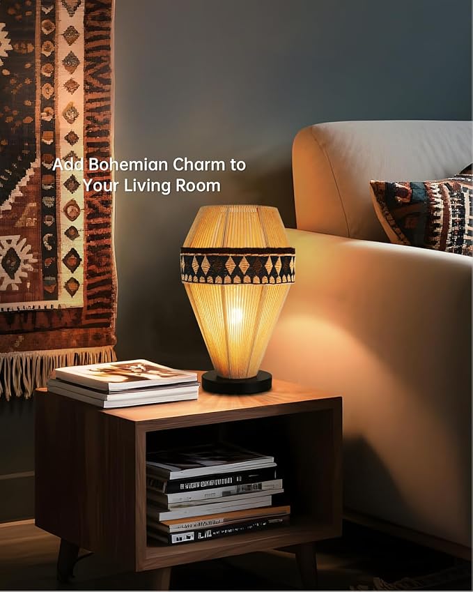 Table Lamps for Living Room - Bedside Lamps for Nightstand, Vintage Night Stand Lamp with Remote Boho Lamp for Bedroom Kids Room Living Room Office