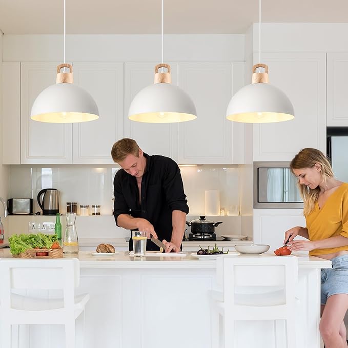 Farmhouse Pendant Light; 3 Packs 11.8 inch White Pendant Light; Kitchen Pendant Lights; Industrial Pendant Lighting; Pendant Lights Kitchen Island for Bedroom; Living Room; Library; Office