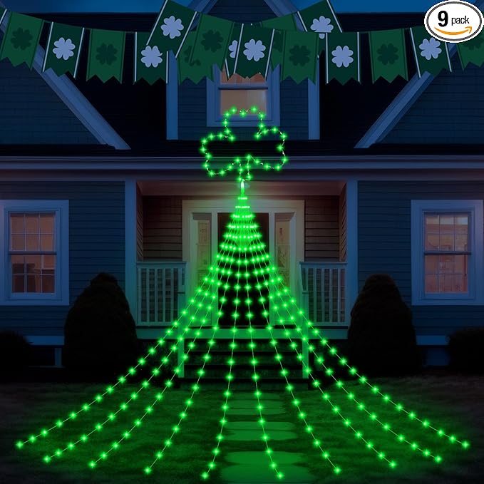 Baquler 15 ft St. Patrick's Day Decor Lights 438 LED 8 Modes Plug in Curtain Shamrock Lights String for Home Bedroom Indoor Outdoor Party Saint Patrick's Day Decor