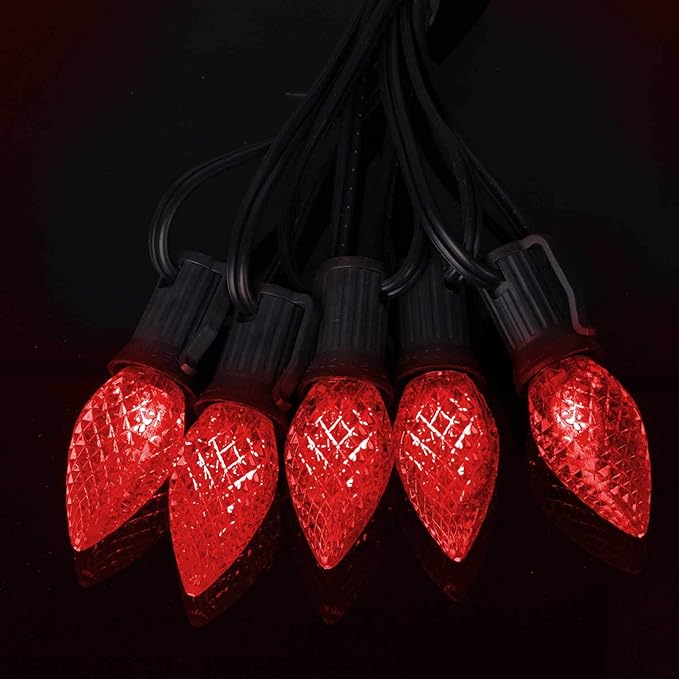 Brightown 100 Pack Red C7 LED Replacement Bulb for Christmas String Lights - Shatterproof E12 Candelabra Base Commercial Grade Bulbs for Patio, Roofline Lighting Decor