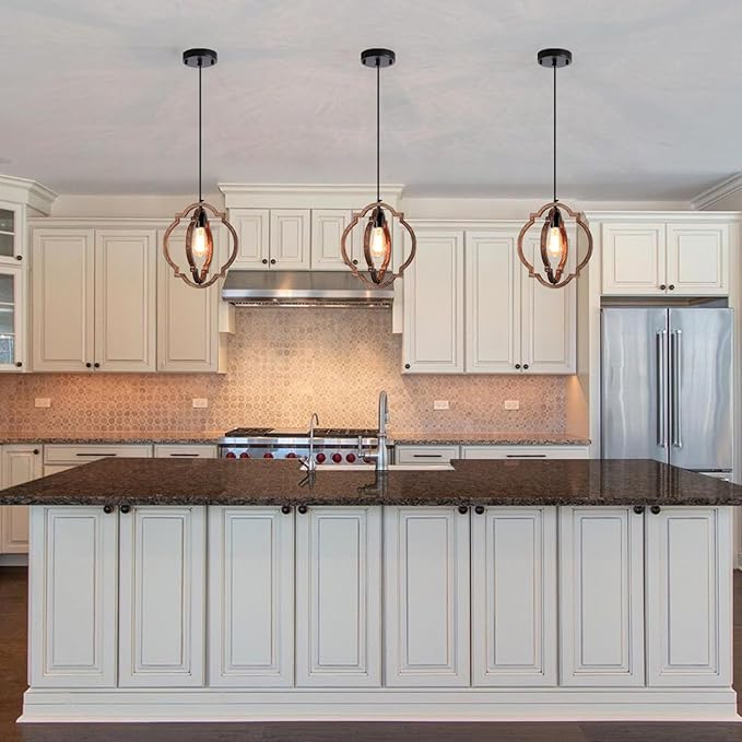 MWZ 3 Pack Farmhouse Pendant Lights Kitchen Island,Rustic 1-Light Small Distressed Wood Chandelier Light Fixture for Dining Room,Adjustable Hanging Light Fixture for Living Room Bedroom Foyer