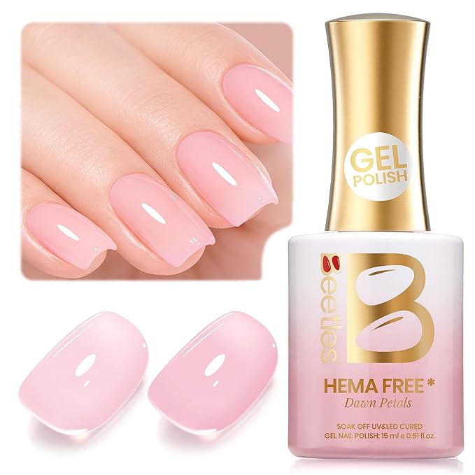 Beetles Dawn Petals Nude Pink Gel Polish - 15ML Full Size Neutral Jelly Nude Pink Nail Polish Base Color Nail Concealer Sheer Translucent Soak Off UV French Nail Art Salon DIY Manicure Gifts
