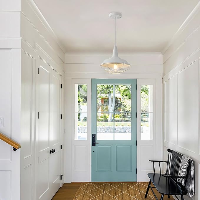 Farmhouse Pendant Light 10.5inches, 3 Packs - White Industrial Pendant Light, Pendant Lights Kitchen Island, Kitchen Pendant Lights for Bedroom, Office, Library, Dining Room