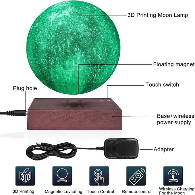 VGAzer Levitating Moon Lamp 5.9 Inch 16 Colors Galaxy Moon Lamp 3D Moon LED Light with Remote Control for Birthday,Christmas Gift for Baby, Children, Girls, Boys (Square Base)