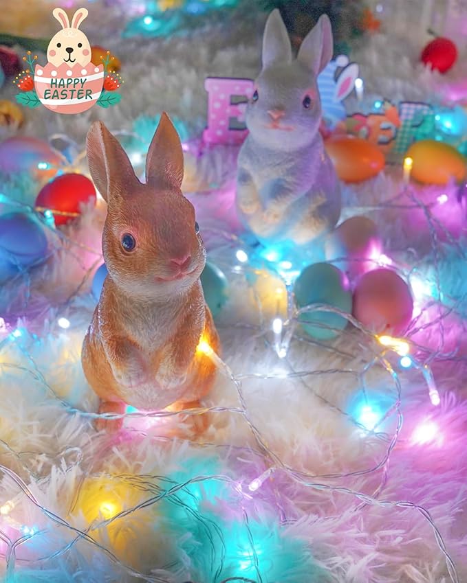 Easter Lights Battery Operated Twinkle Lights, 2 Pack 66FT 200LED Multicolor easter String Lights, 8 Modes Waterproof Pastel Light Indoor Outdoor, Fairy Lights for Room Garden Party Easter Decorations