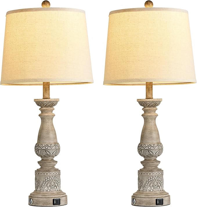 Table Lamps for Living Room Set of 2 Farmhouse Bedroom Lamps with USB C+A Charging Ports Touch Bedside Lamps for Nightstand,2 Bulbs Included