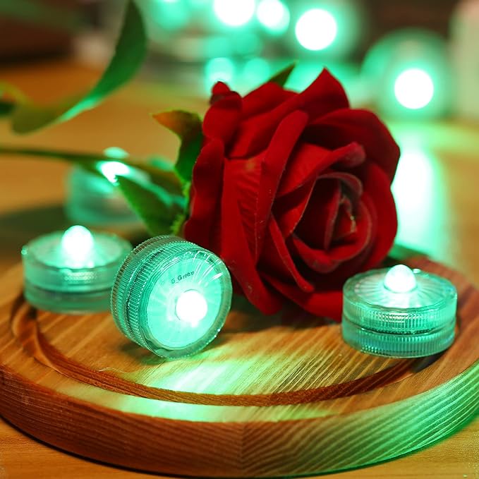 HL Submersible LED Light,Green Small LED Light,100 Hours Waterproof Flameless Led Lights Battery Powered for Wedding Home Vase Festival Party Decoration 12pcs (Built-in 24 Batteries)