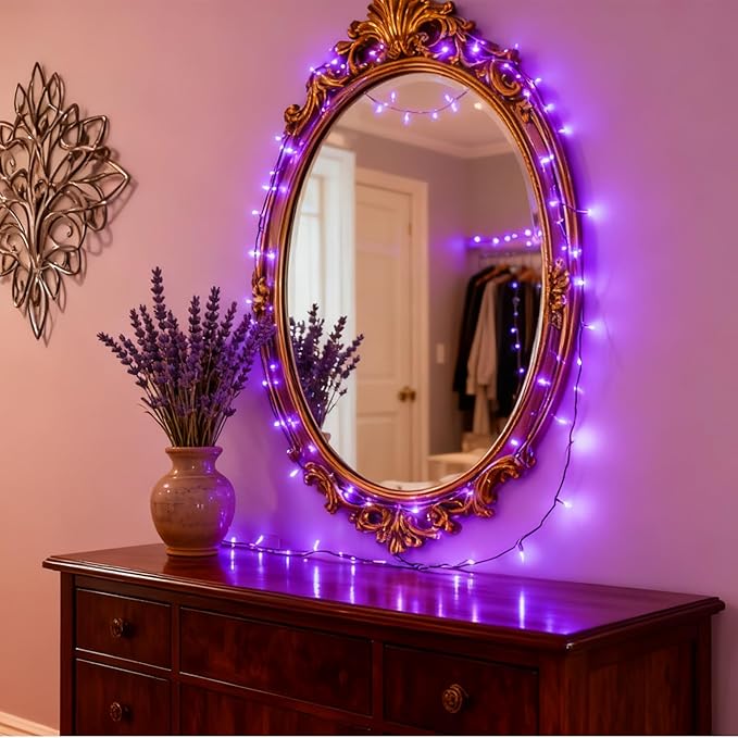 Super Bright 100 LED Purple String Lights Halloween Indoor Decorations, Plug in & Connectabble 33ft with Memory Function & 8 Modes for Indoor Outdoor Christmas, Patio Home Tree Hanging Decor
