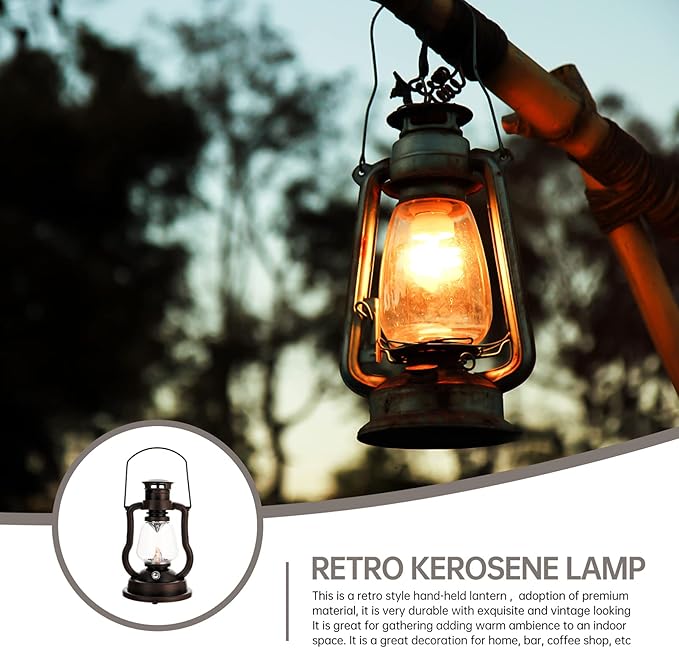 IMIKEYA 1pc Retro Kerosene Lamp Rechargeable Vintage Lantern for Home Decor Cozy Atmosphere for Bars Hotels and Festive Celebrations Battery Not Included