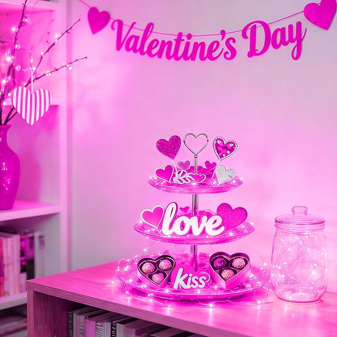 LAMPHOME Valentine's Day Pink Fairy Lights Plug in, 33Ft 100 LEDs Waterproof Twinkle Firefly Lights, Adaptor Included, Starry String Lights for Wedding Indoor Outdoor Christmas Patio Garden