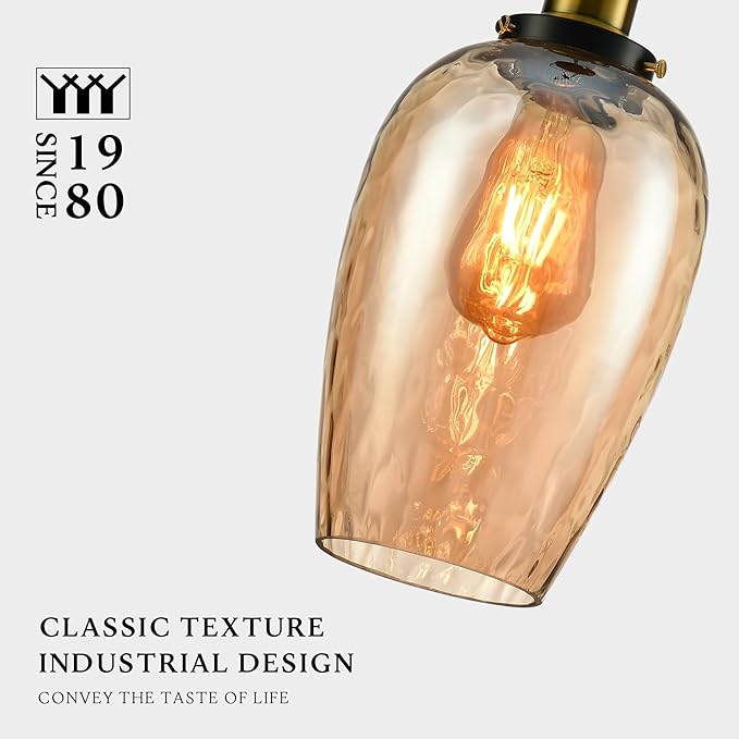 Modern Glass Pendant Light, 6"x9.2" Amber Ribbed Oval Light Fixture with Gold Cap, 15"-72" Adjustable Cord, E26 Socket for Kitchen or Hallway – Sunrise Glow Oval